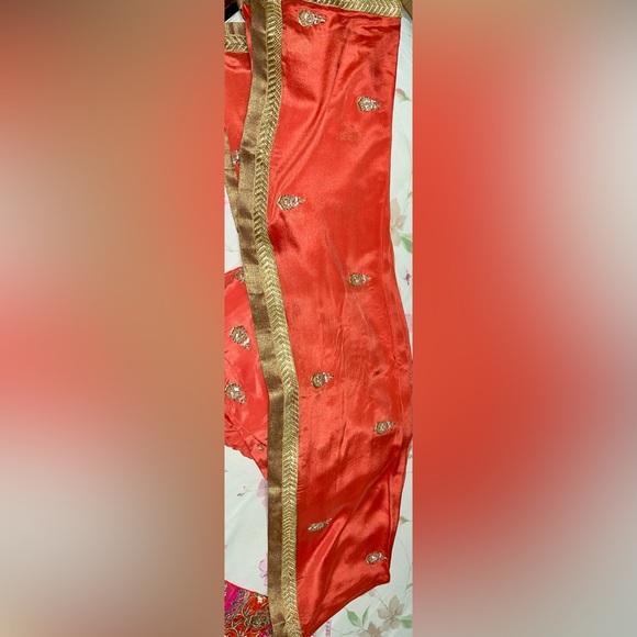 peachy orange punjabi suit with full heavy embroidery and patiyala salwar - Picture 6 of 7